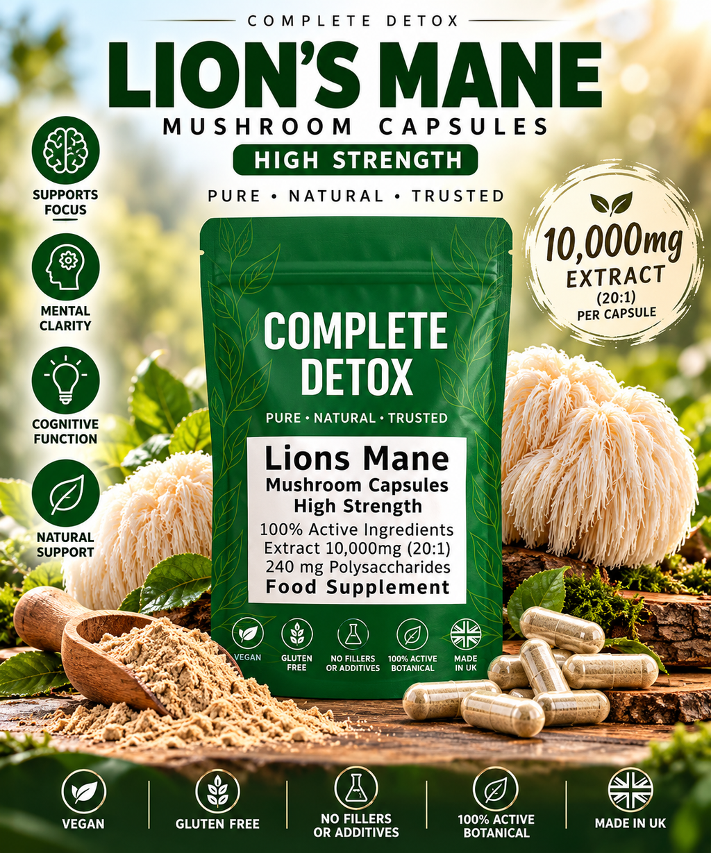 Lion’s Mane Mushroom 10,000mg – Brain, Focus & Memory Support Capsules